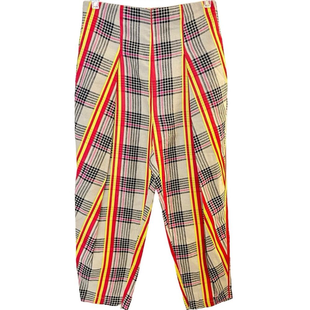 JI OH Ultra High Rise Contrast Plaid Trousers Size Small Cropped Capri Pants